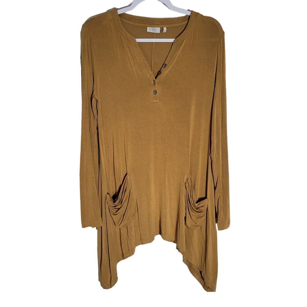 LOGO by Lori Goldstein‎ Asymmetrical Tunic Size Small Long Sleeve Tunic Mustard
